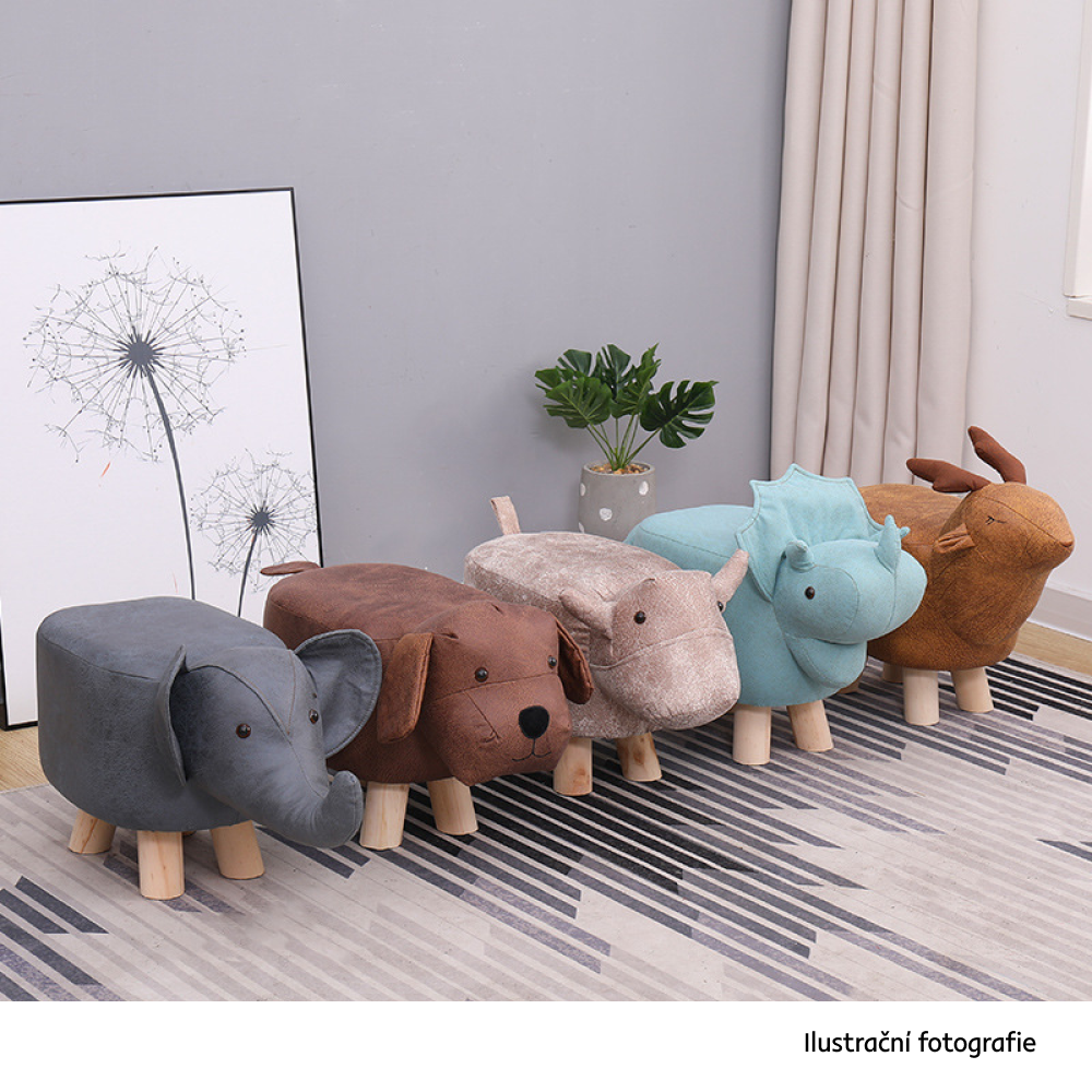 Taburet ve tvaru slůně, šedá/přírodní, BALBO