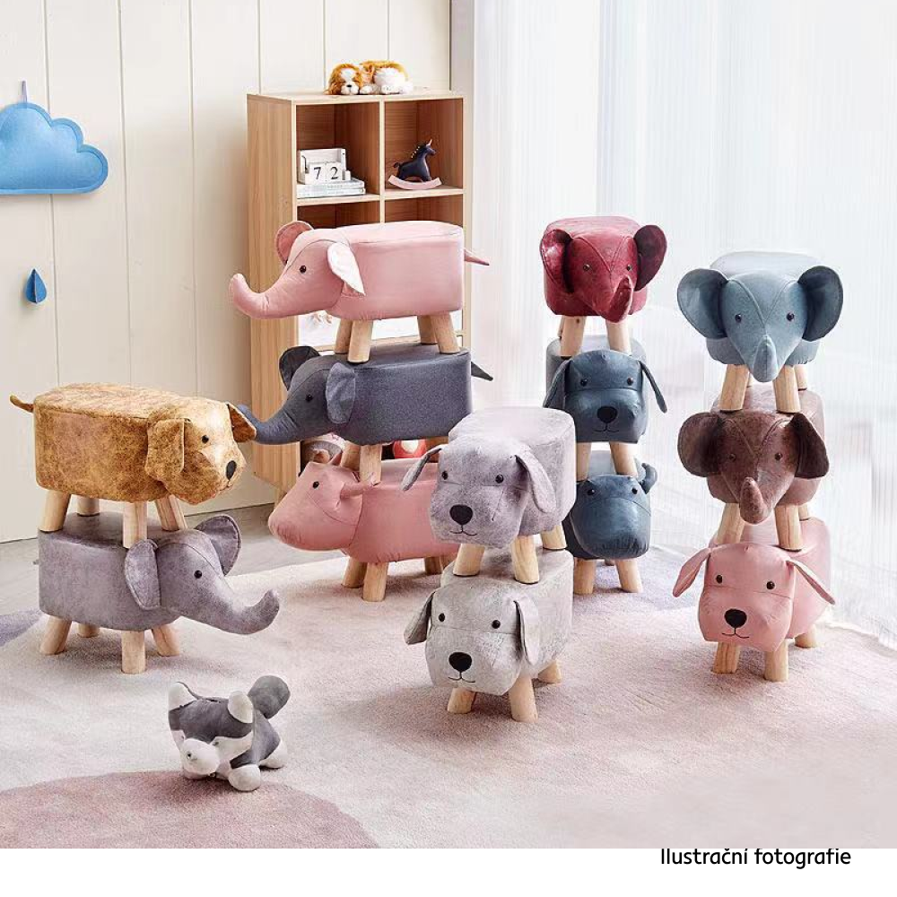 Taburet ve tvaru slůně, šedá/přírodní, BALBO