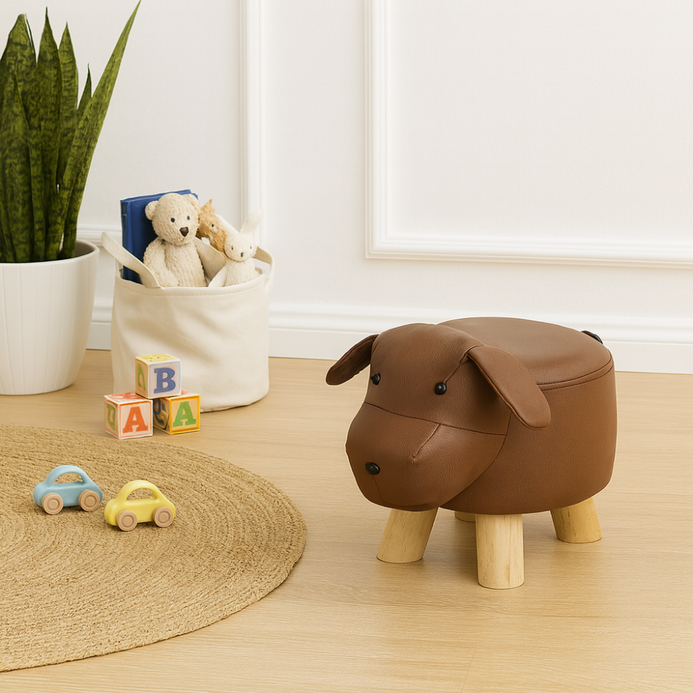 Taburet ve tvaru pejska, hnědá/přírodní, TAMALI