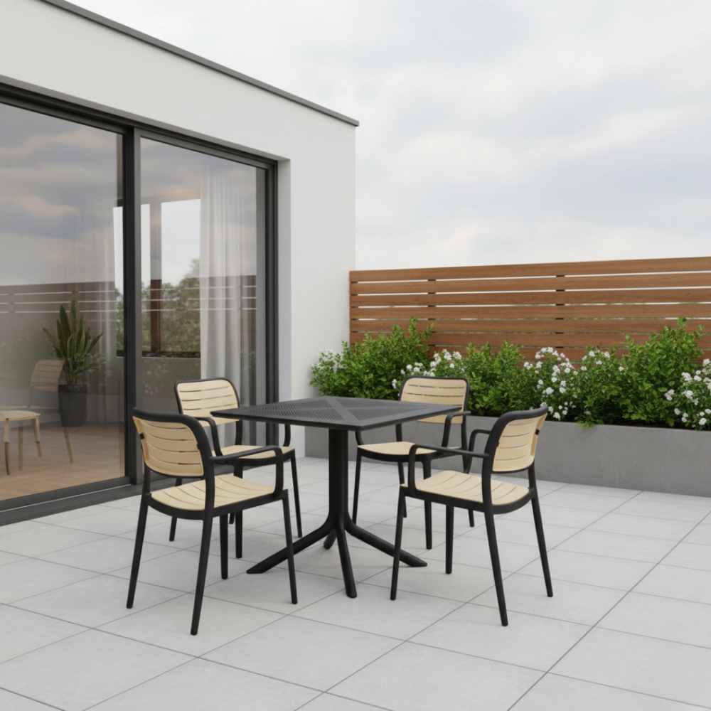 Stohovatelná židle, černá/béžová, KARDOS TYP 2