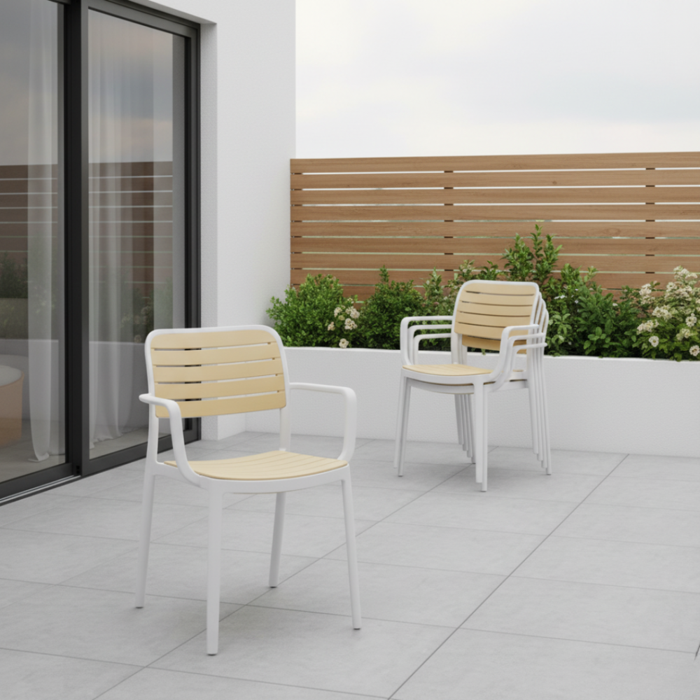 Stohovateľná stolička, biela/béžová, KARDOS TYP 2