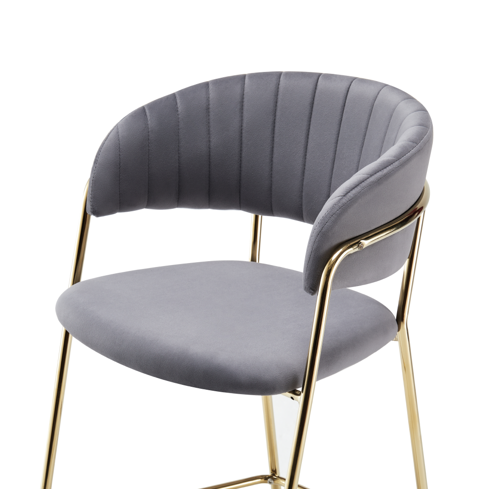 Designová barová židle, šedohnědá Velvet látka/gold chrom zlatý, DASMIN TYP 2