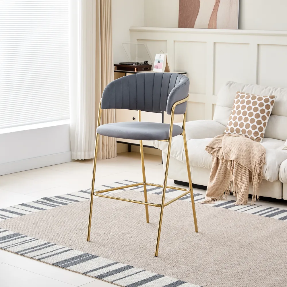 Designová barová židle, šedohnědá Velvet látka/gold chrom zlatý, DASMIN TYP 2