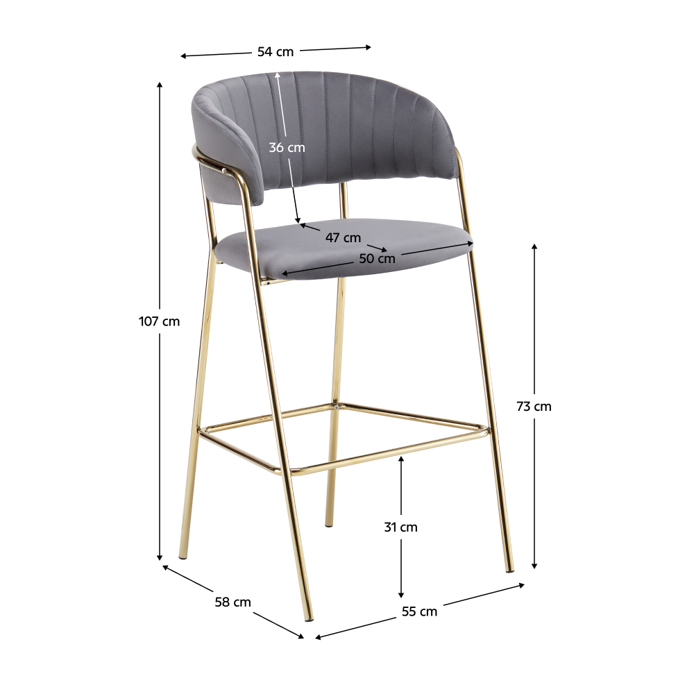 Designová barová židle, šedohnědá Velvet látka/gold chrom zlatý, DASMIN TYP 2