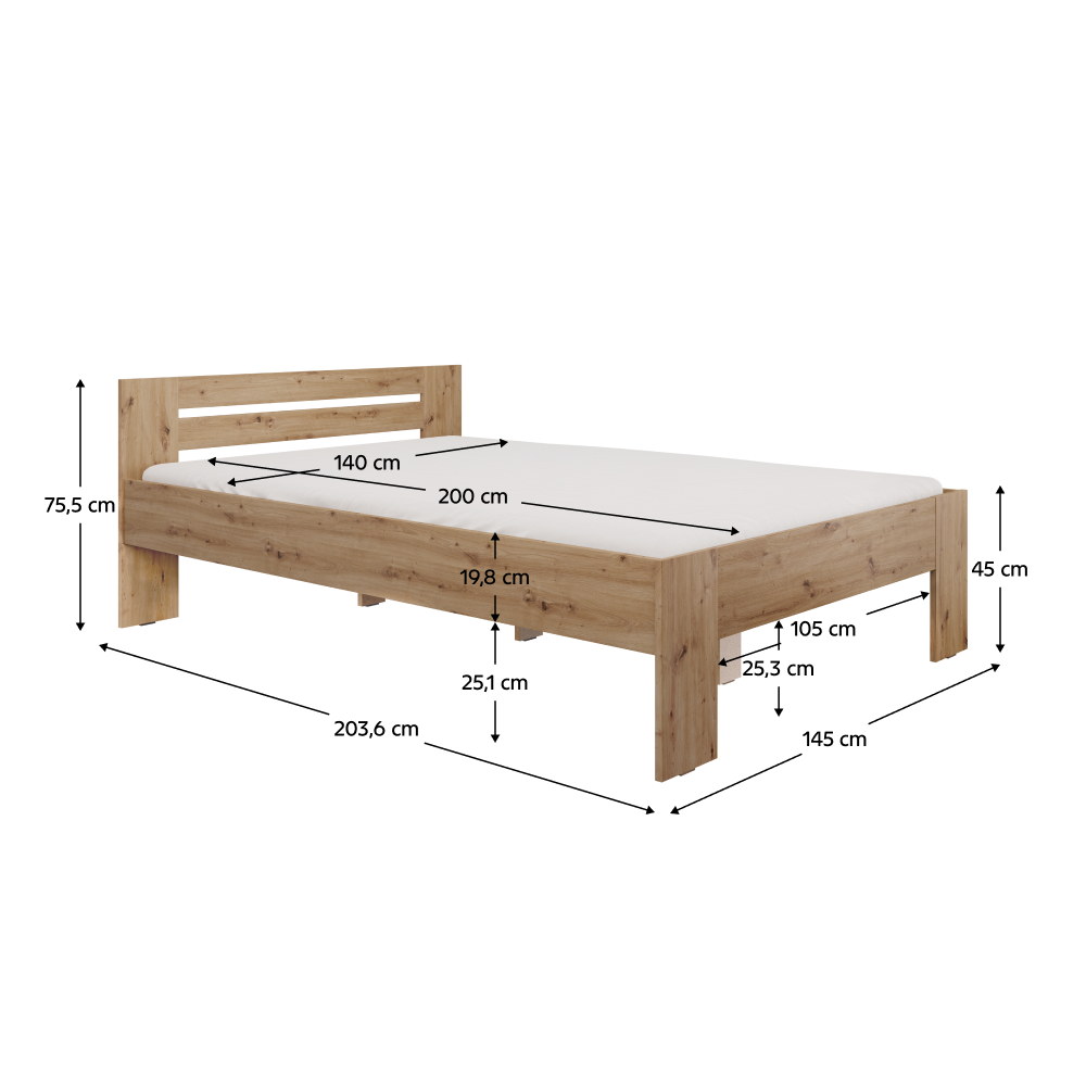 Postel, 140x200, dub artisan, BASIS
