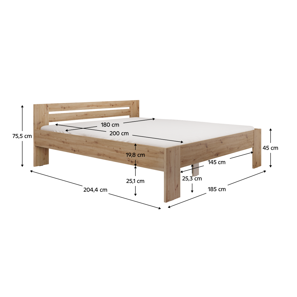 Postel, 180x200, dub artisan, BASIS