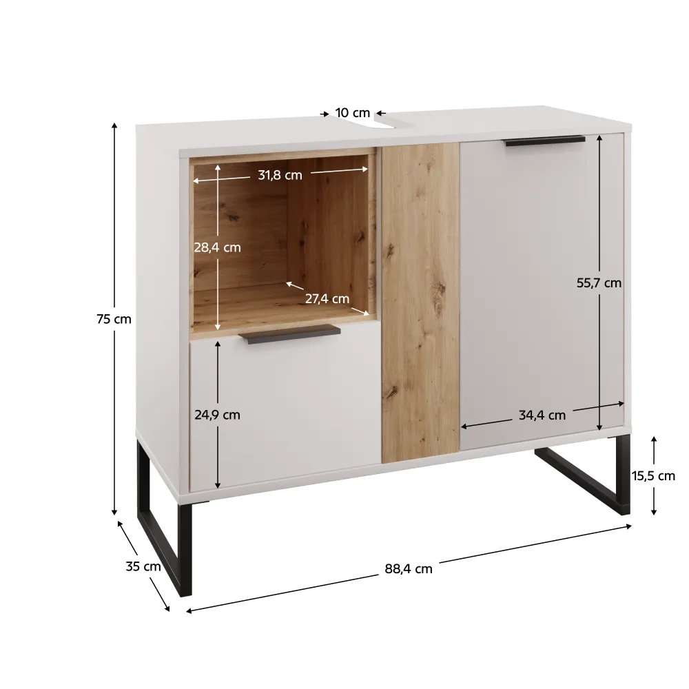 Skříňka pod umyvadlo, bílá/dub artisan, CUBO CUB03