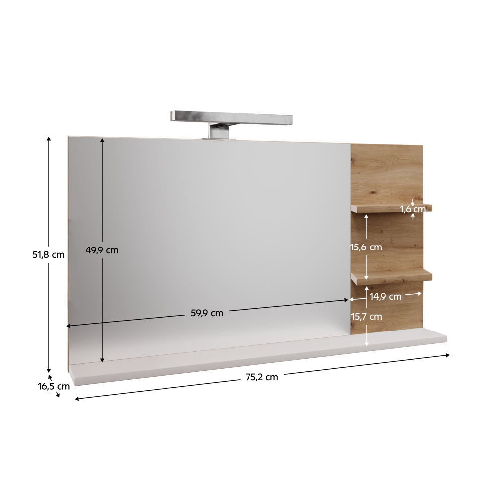 Zrcadlo s LED osvětlením, bílá/dub artisan, CUBO CUB04