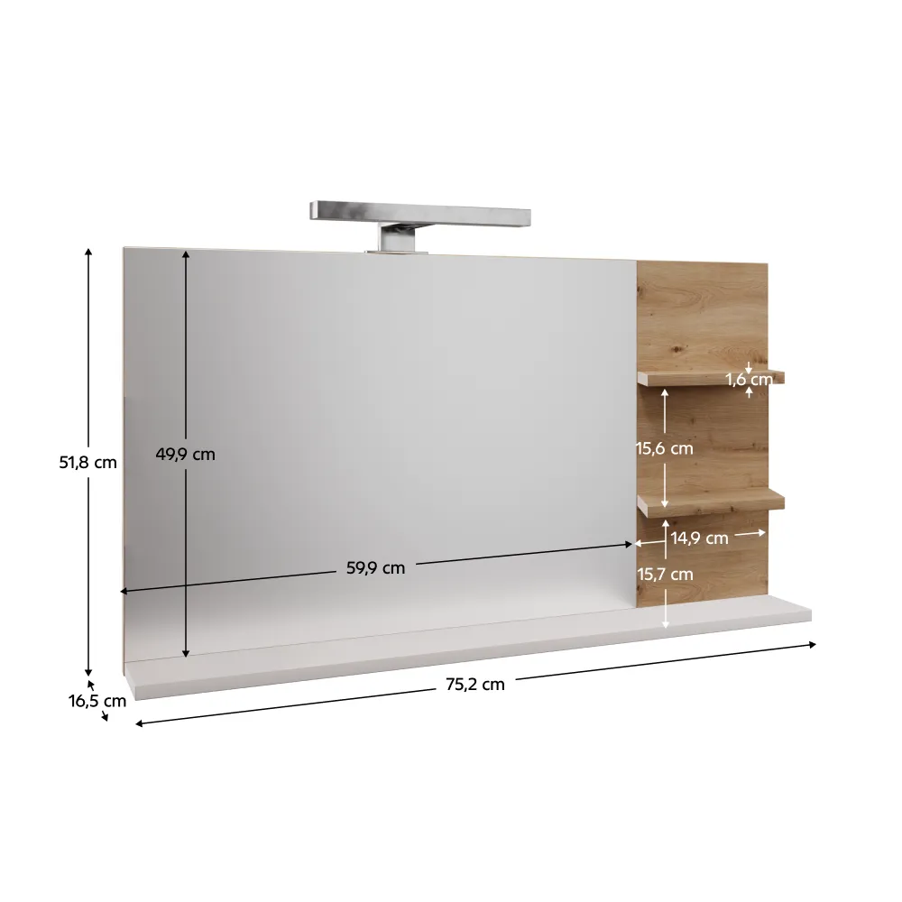 Zrcadlo s LED osvětlením, bílá/dub artisan, CUBO CUB04