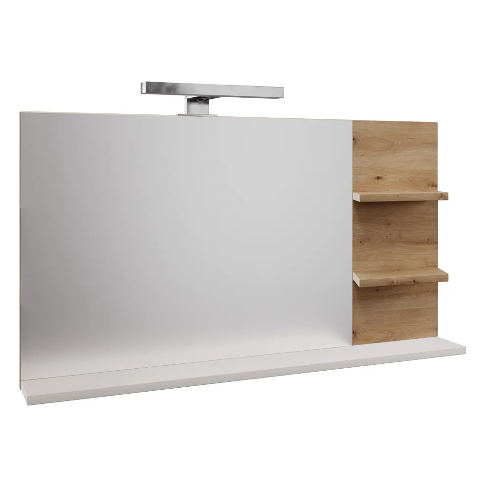Zrcadlo s LED osvětlením, bílá/dub artisan, CUBO CUB04