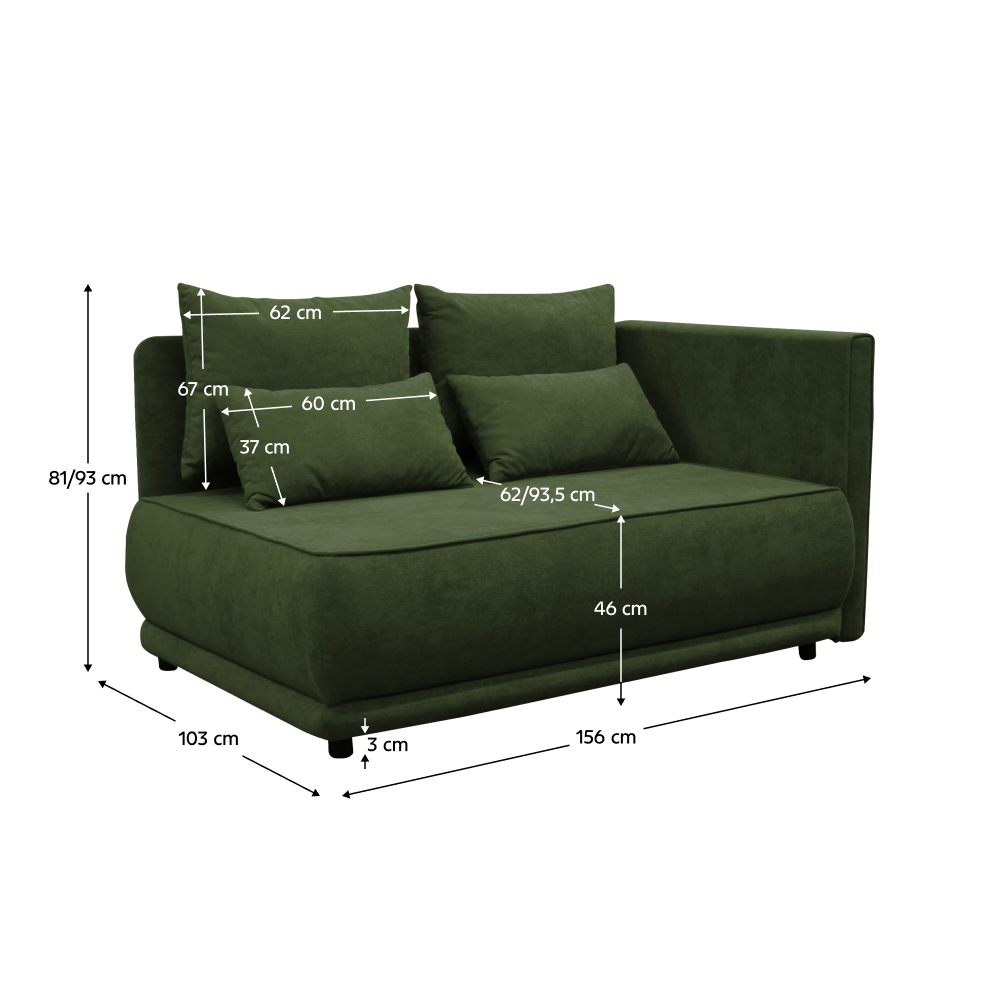 Rozkládací pohovka, zelená, pravá, LIAMI