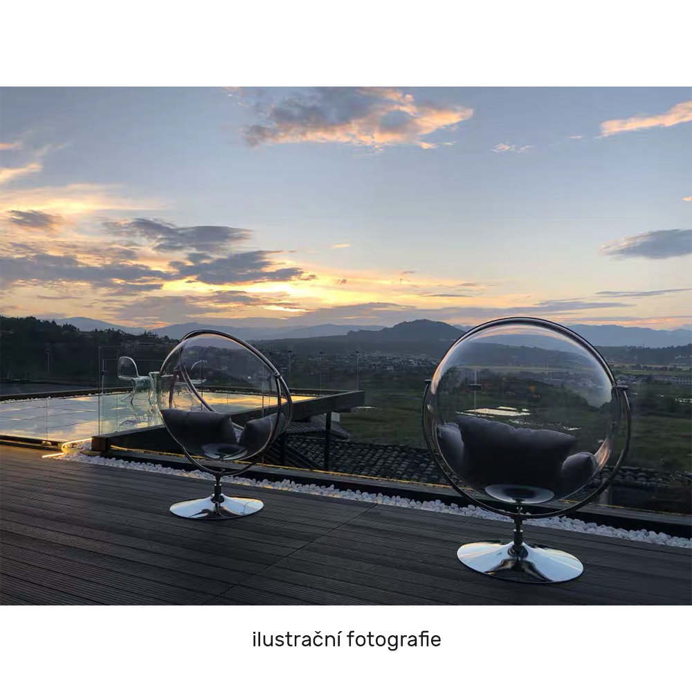 Závesné kreslo so stojanom, transparentná/strieborná/sivá, BUBBLE NEW TYP 2