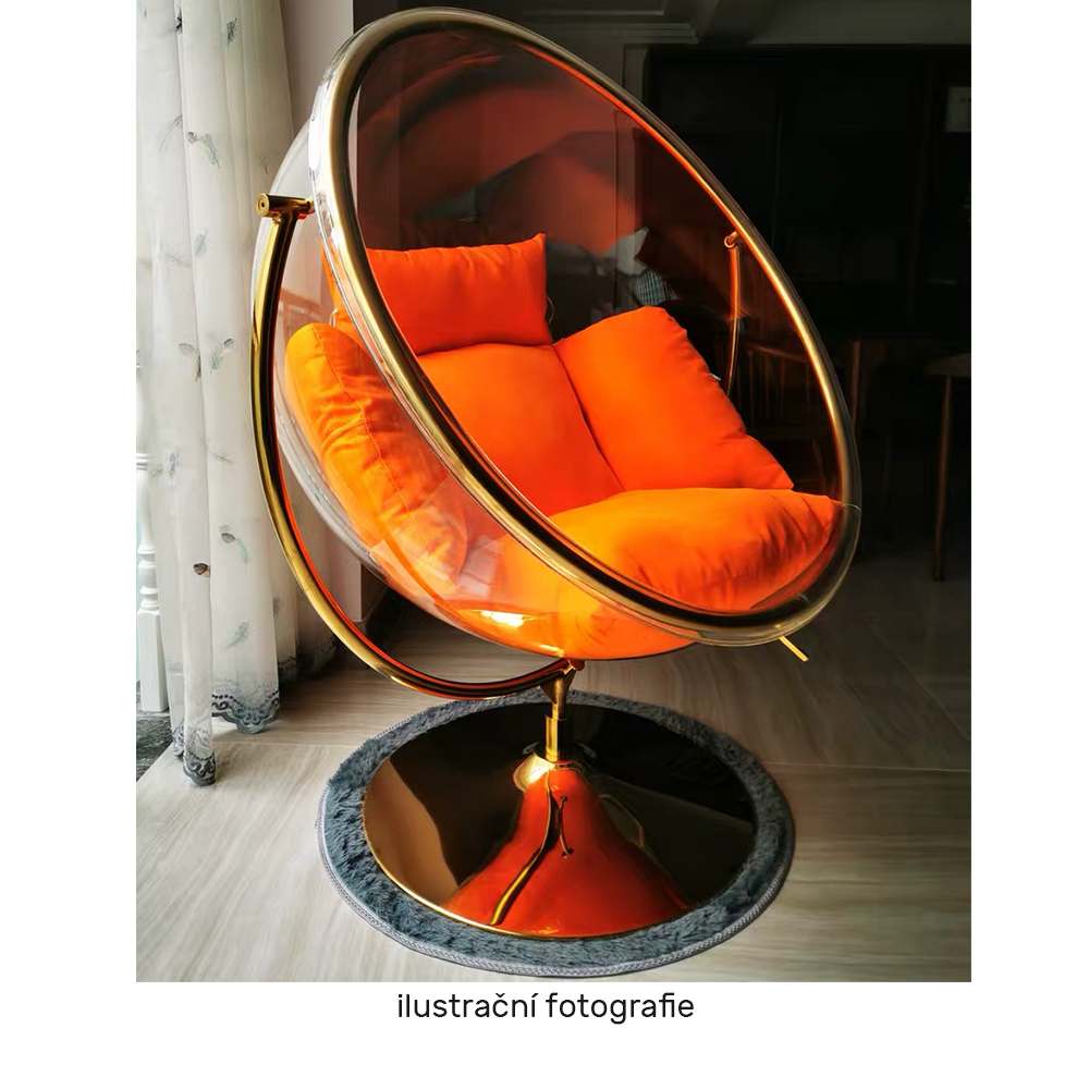 Závesné kreslo so stojanom, transparentná/strieborná/sivá, BUBBLE NEW TYP 2