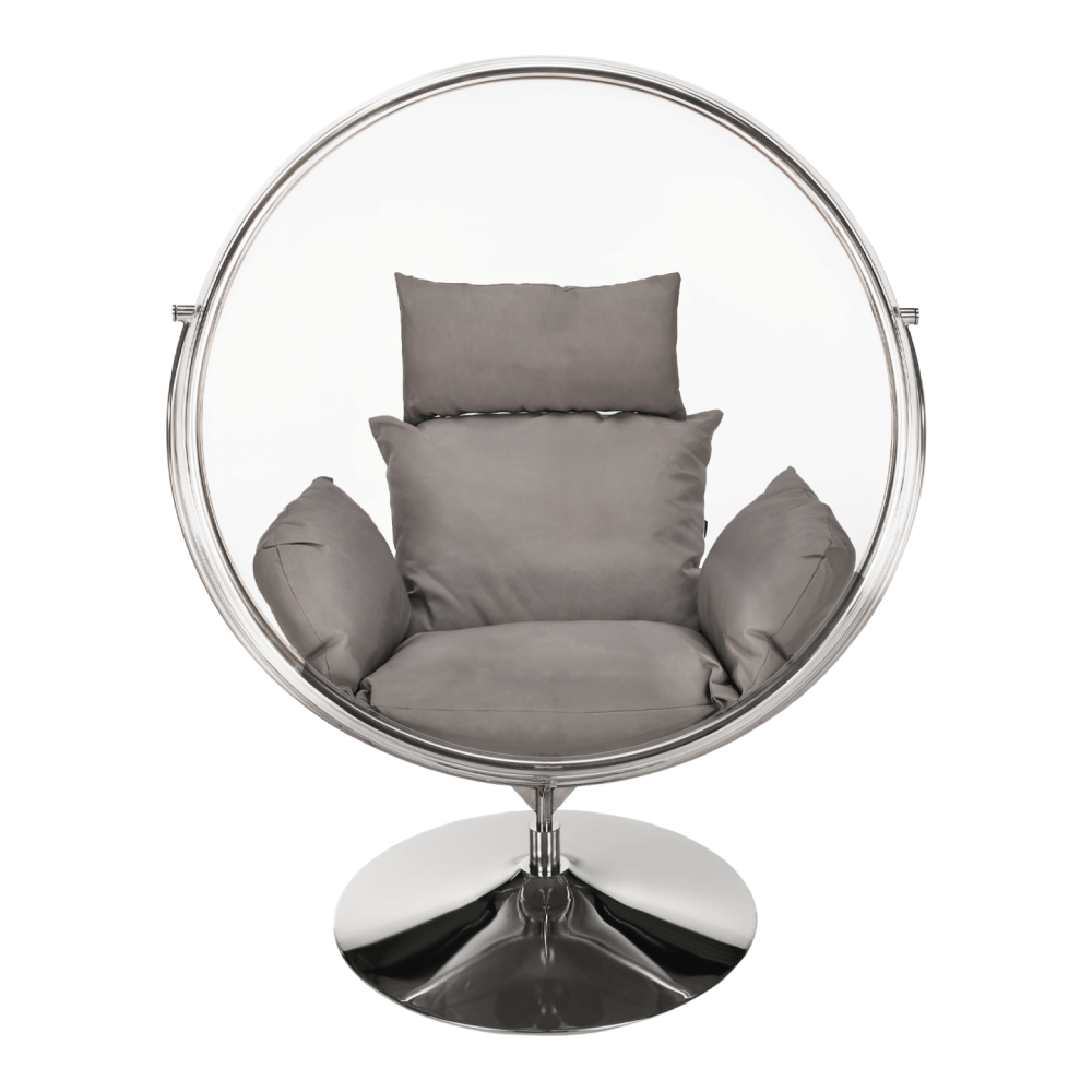 Závesné kreslo so stojanom, transparentná/strieborná/sivá, BUBBLE NEW TYP 2