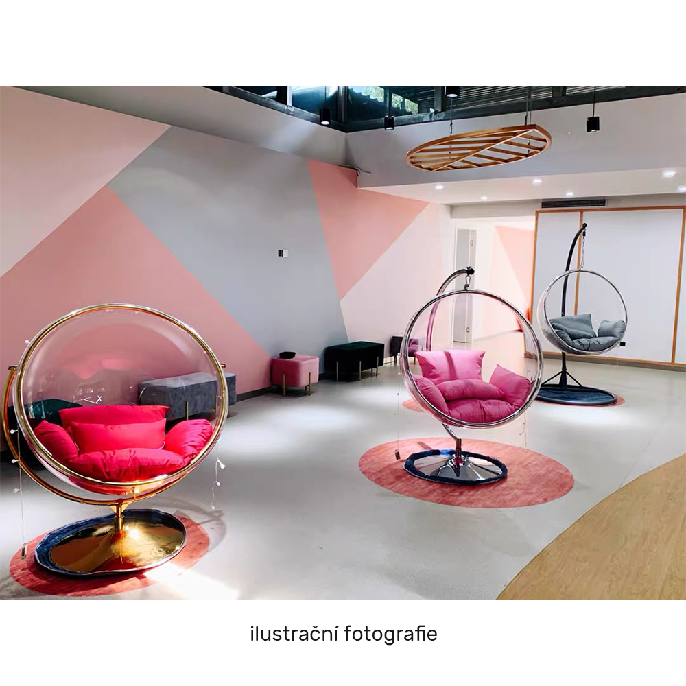 Závesné kreslo so stojanom, transparentná/strieborná/sivá, BUBBLE NEW TYP 2