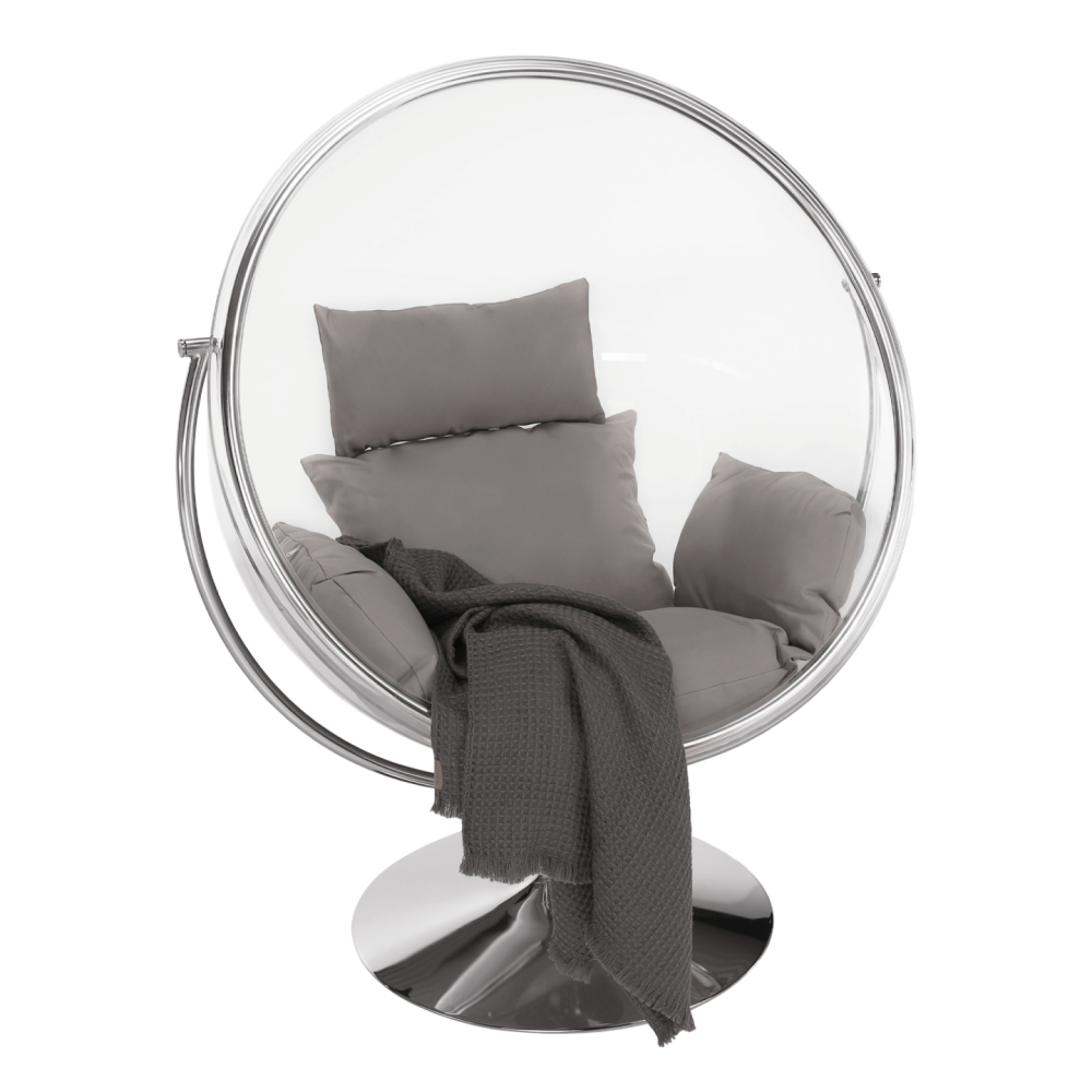 Závesné kreslo so stojanom, transparentná/strieborná/sivá, BUBBLE NEW TYP 2