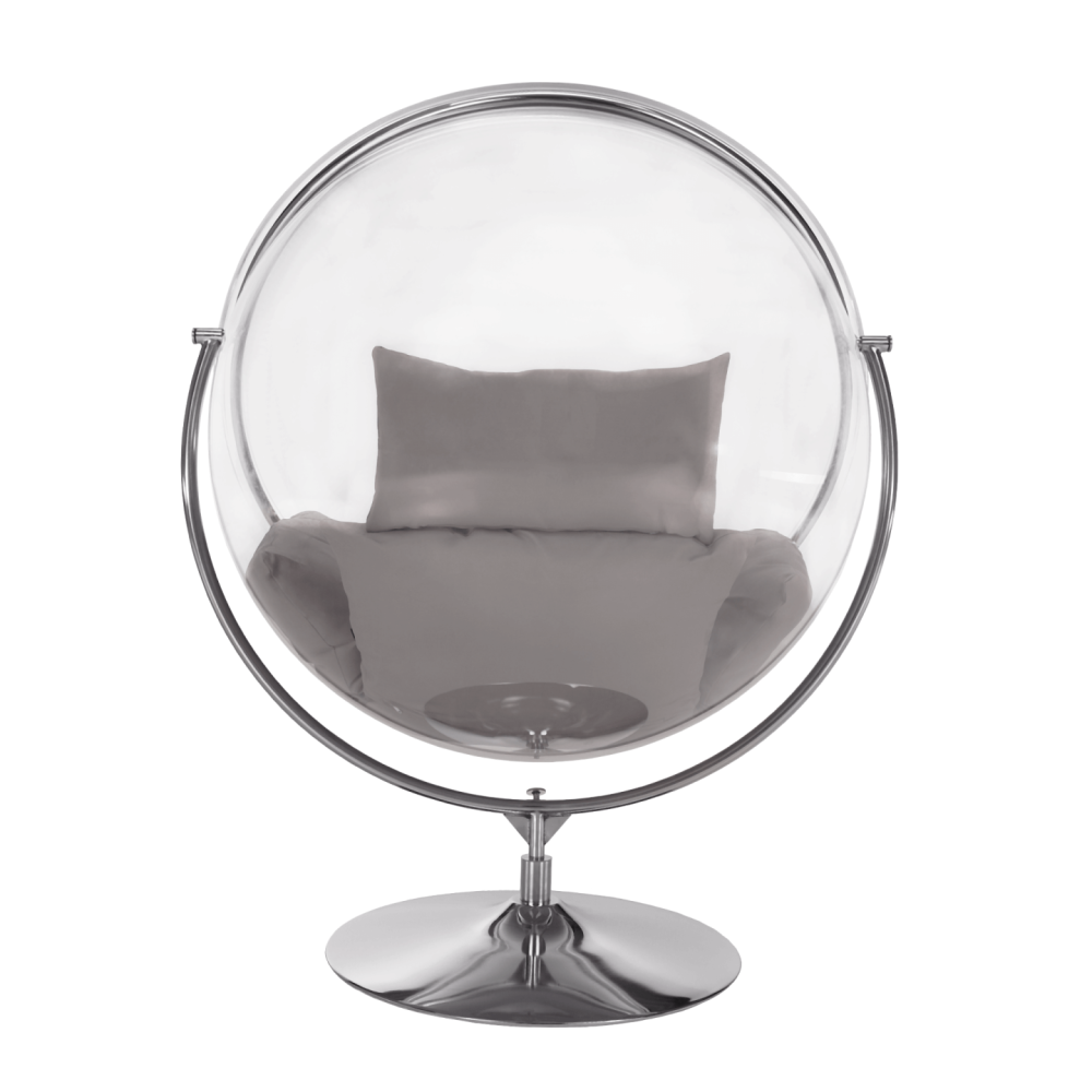 Závesné kreslo so stojanom, transparentná/strieborná/sivá, BUBBLE NEW TYP 2