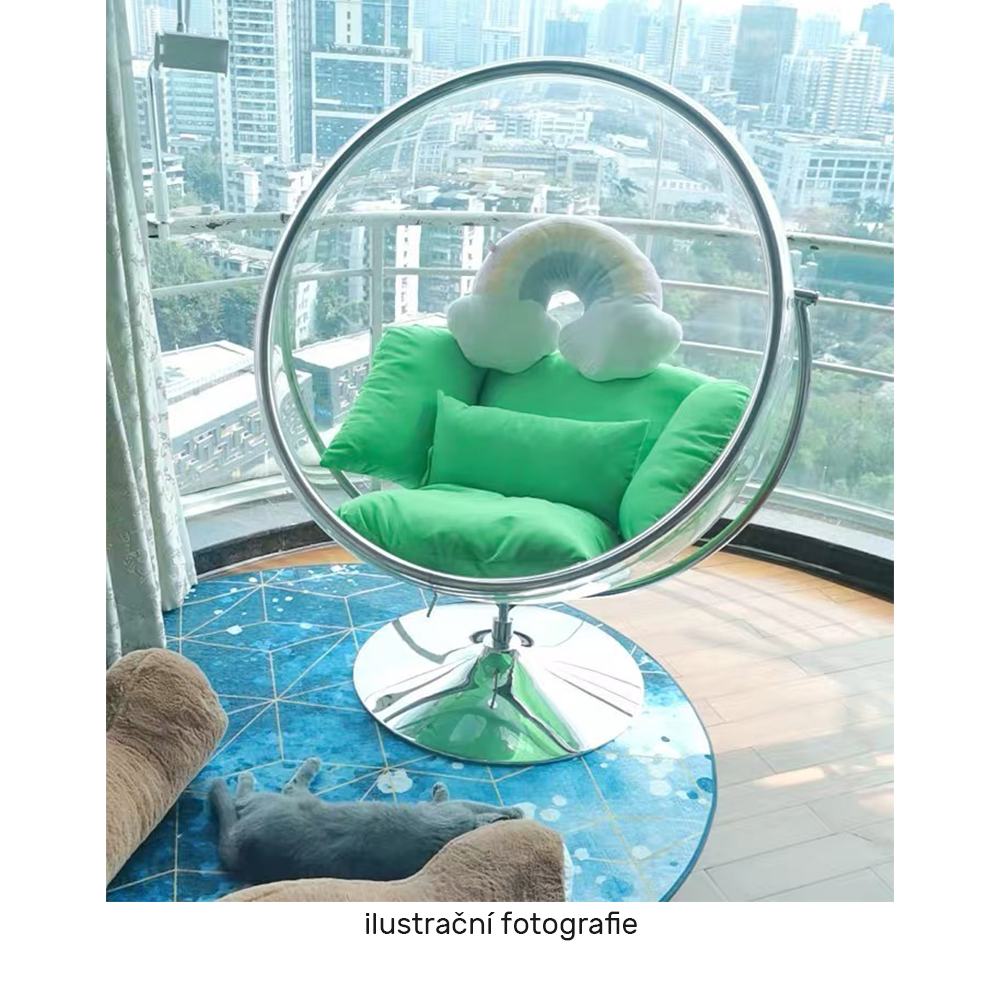 Závesné kreslo so stojanom, transparentná/strieborná/sivá, BUBBLE NEW TYP 2