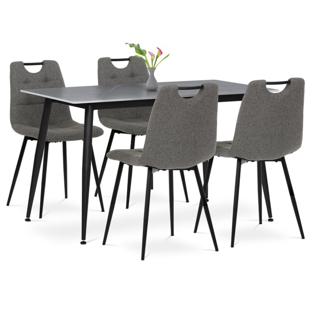 ASE-1001 GREY2 - Jídelní set s 4 židlemi, 130x70x76cm, keramika, mramor, ASE-1001 GREY2