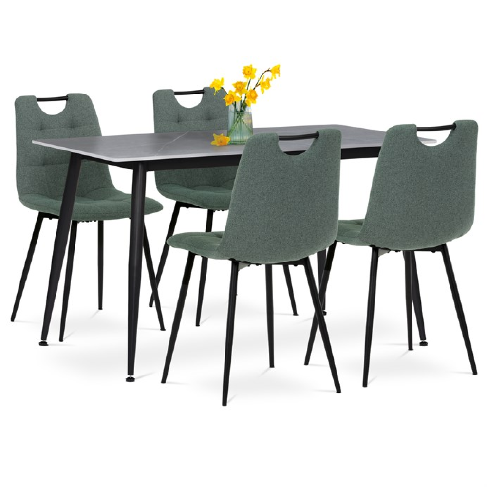 ASE-1001 GRN2 - Jídelní set s 4 židlemi, 130x70x76cm, keramika, mramor, ASE-1001 GRN2