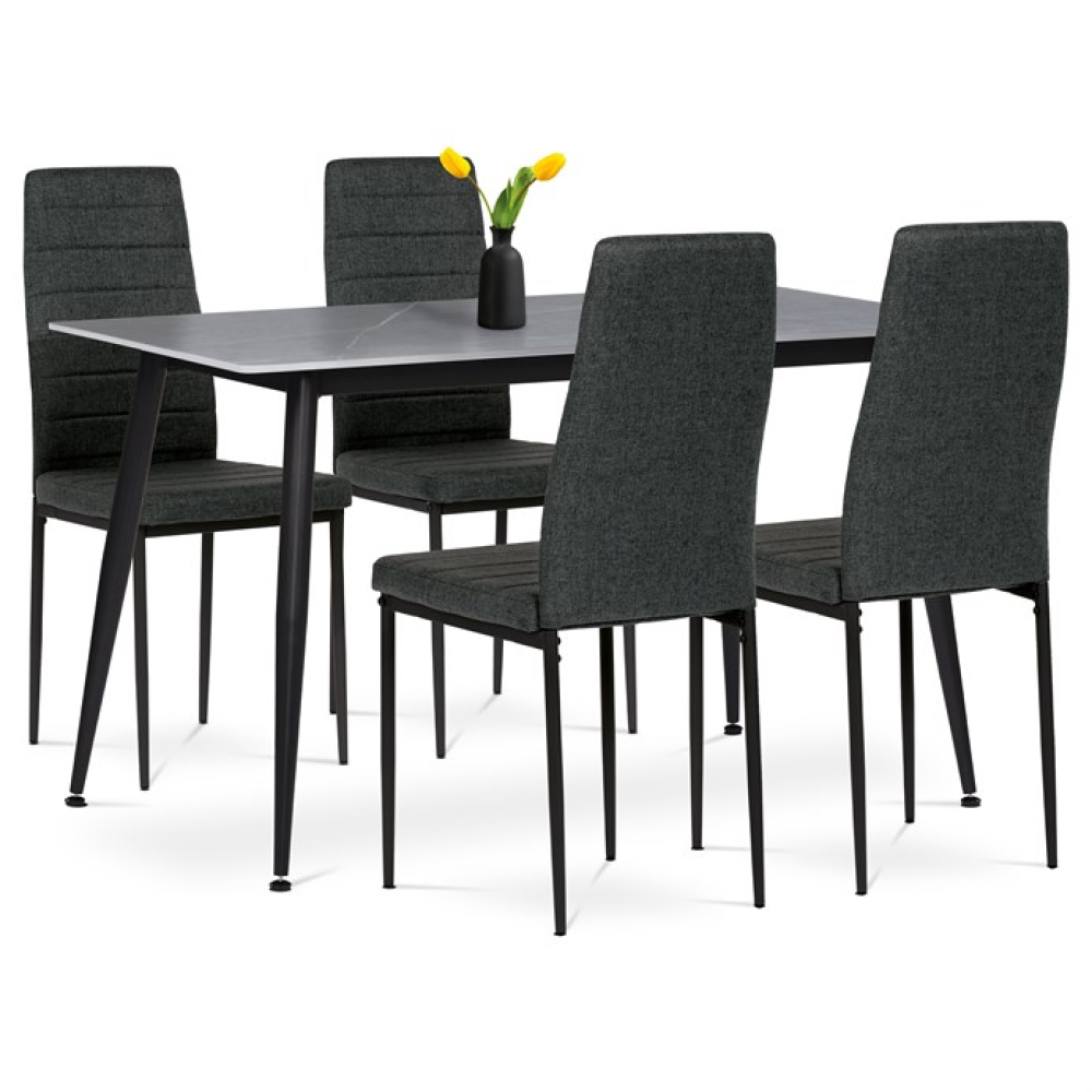 ASE-1003 BK2 - Jídelní set s 4 židlemi, 130x70x76cm mramor, ASE-1003 BK2