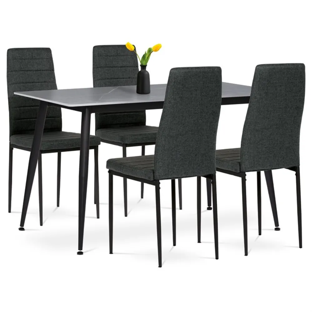 ASE-1003 BK2 - Jídelní set s 4 židlemi, 130x70x76cm mramor, ASE-1003 BK2