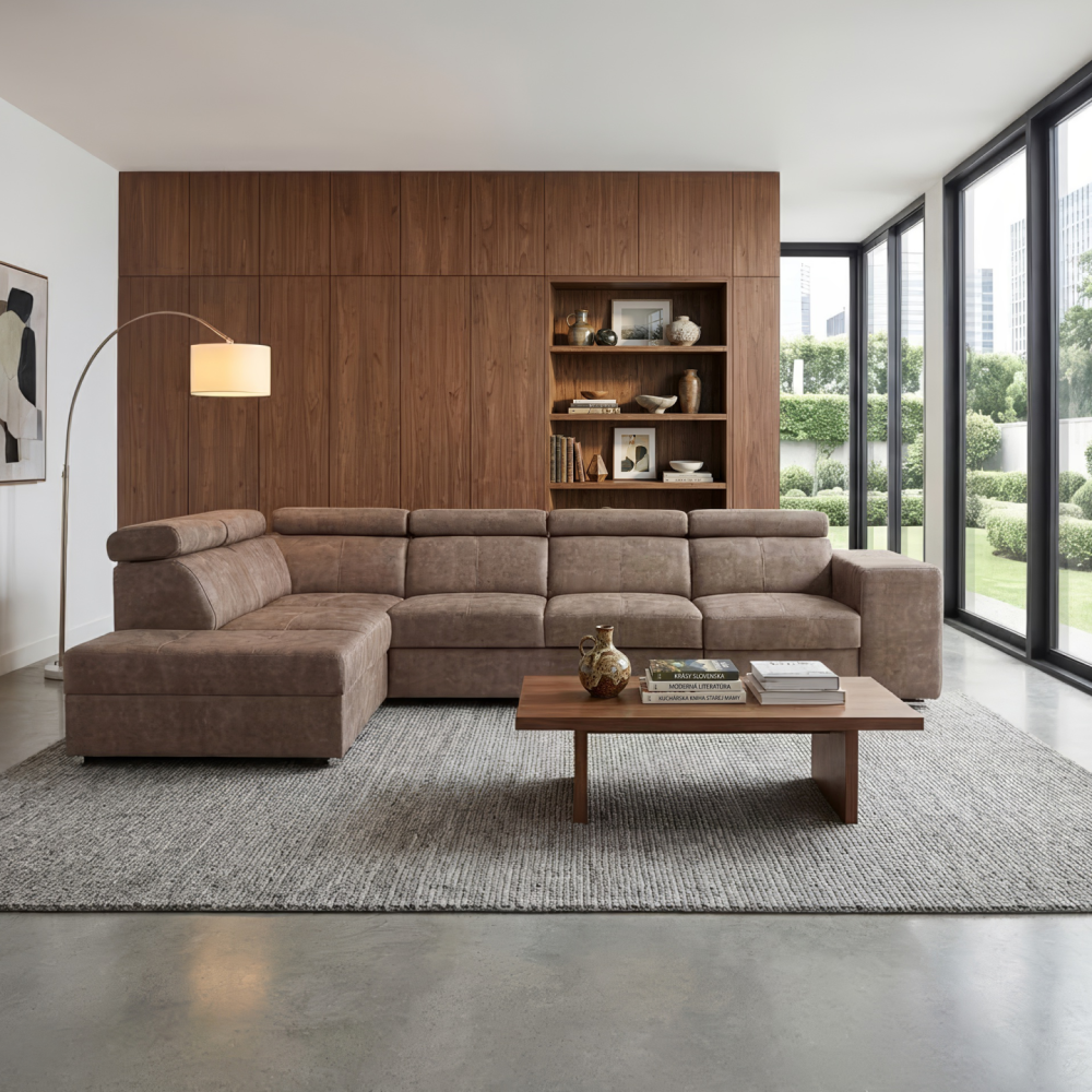 Sedací souprava, béžová, levá, MALAGA BIG