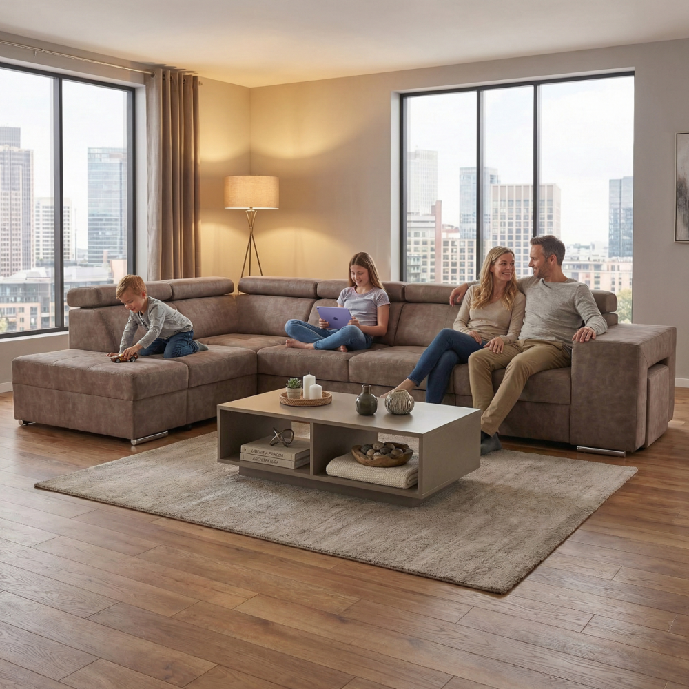 Sedací souprava, béžová, levá, MALAGA BIG