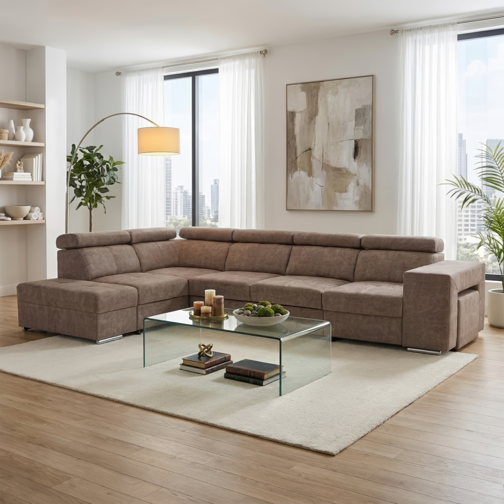 Sedací souprava, béžová, levá, MALAGA BIG