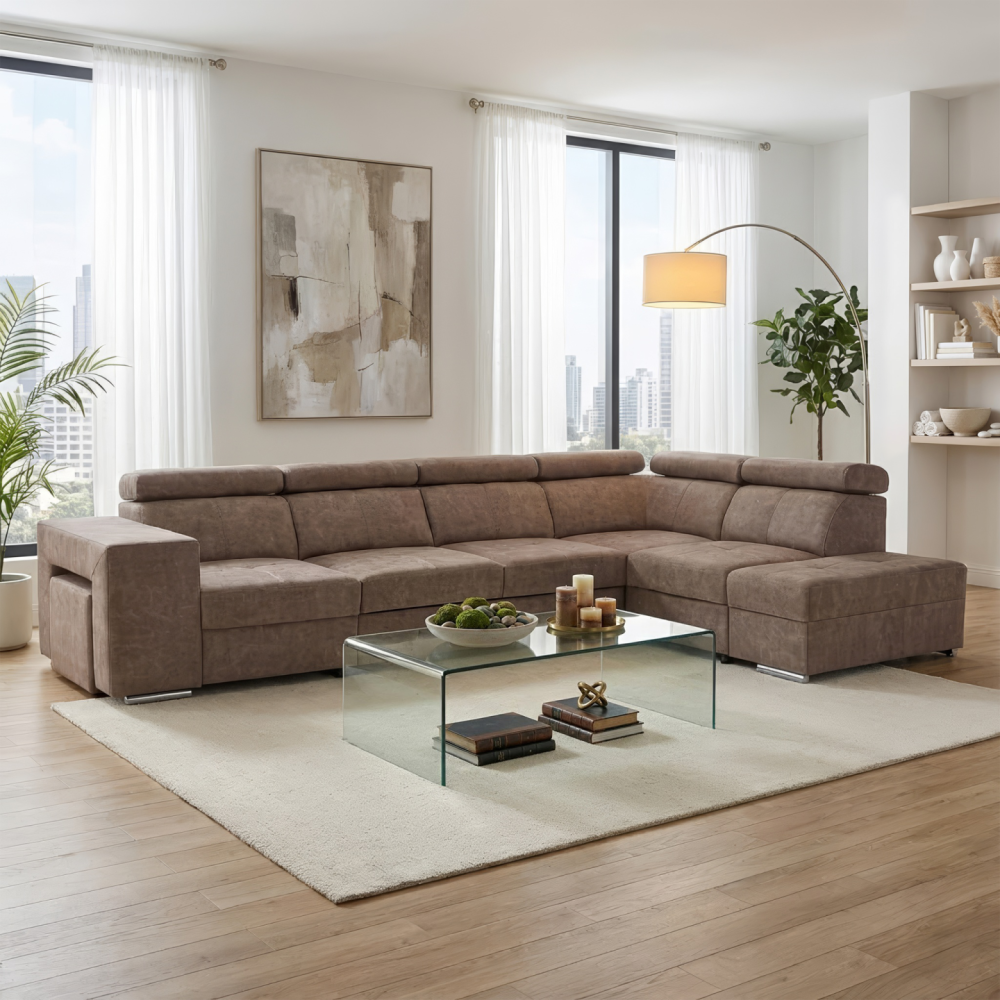 Sedací souprava, béžová, pravá, MALAGA BIG