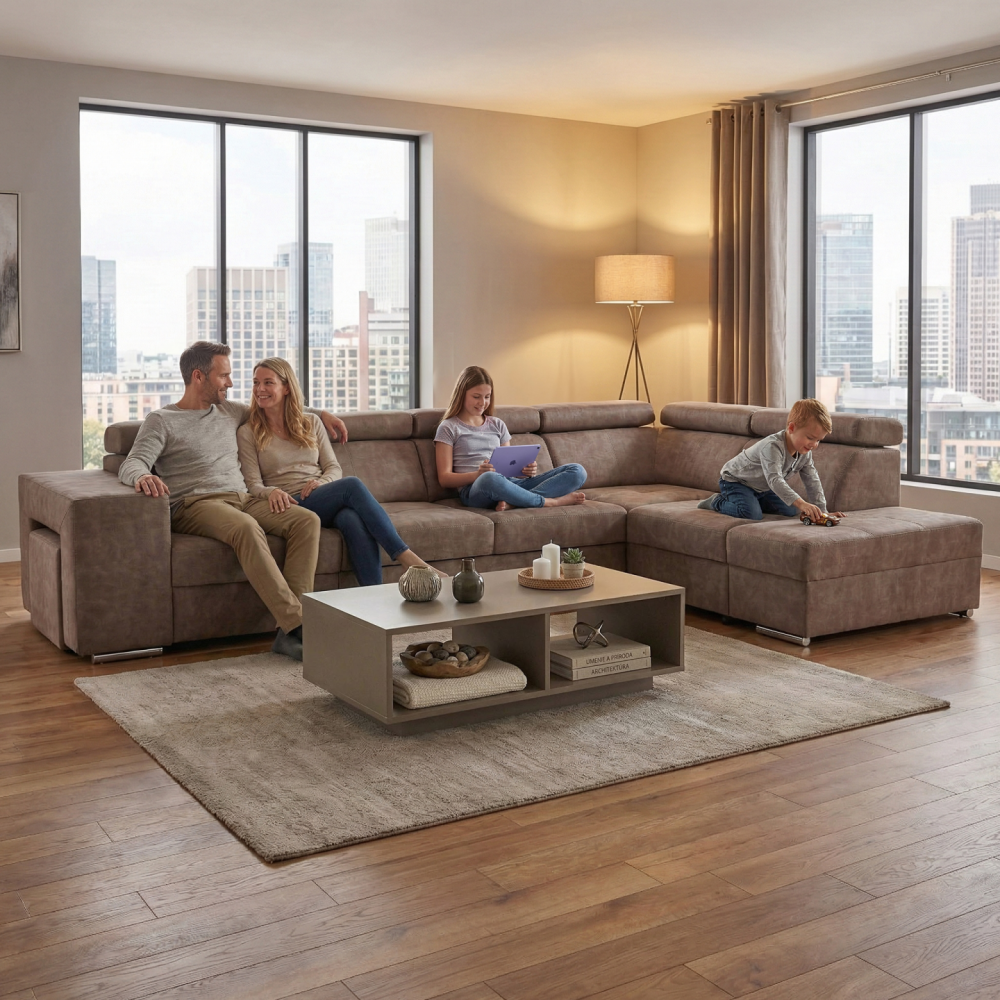 Sedací souprava, béžová, pravá, MALAGA BIG