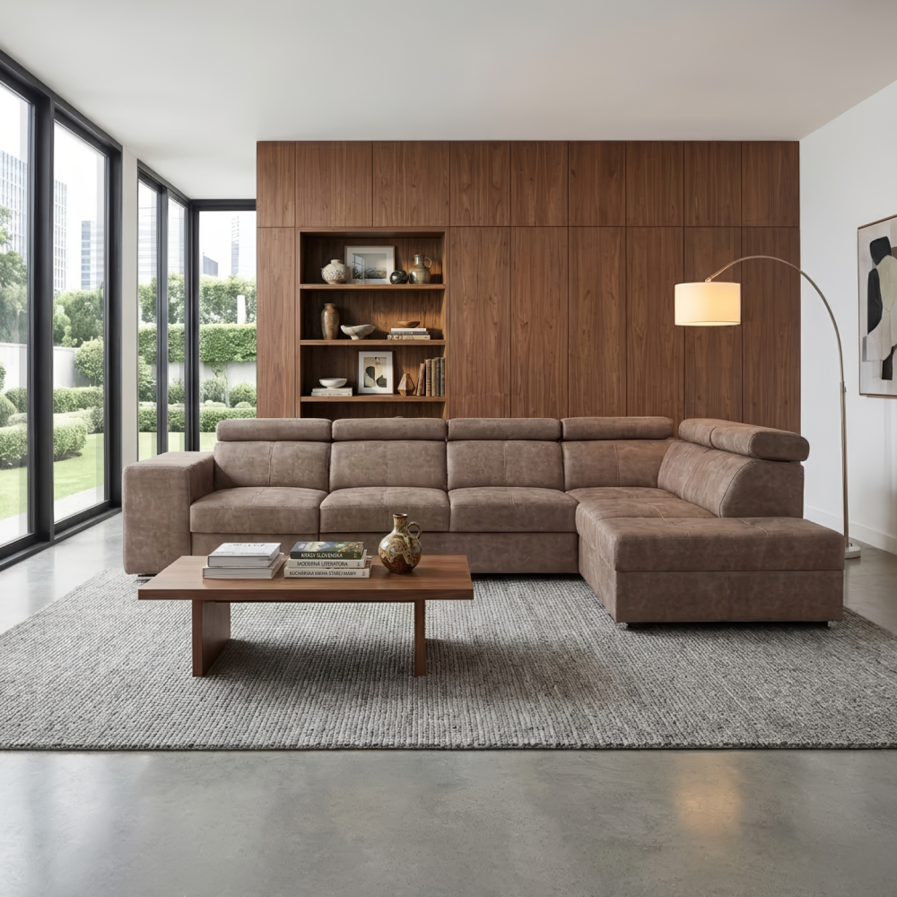 Sedací souprava, béžová, pravá, MALAGA BIG