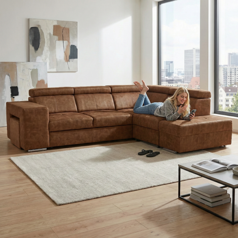 Sedací souprava, hnědá, pravá, MALAGA