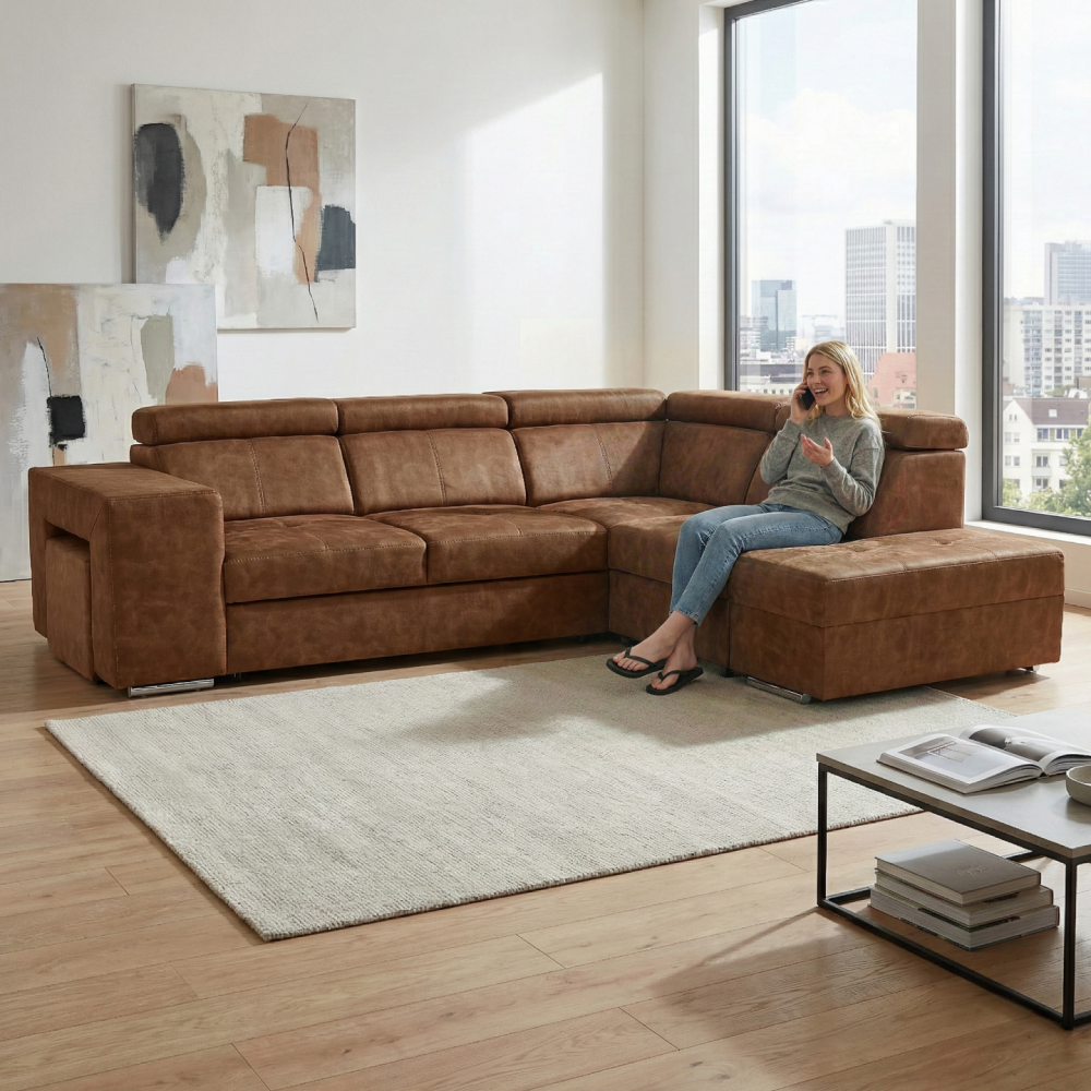 Sedací souprava, hnědá, pravá, MALAGA