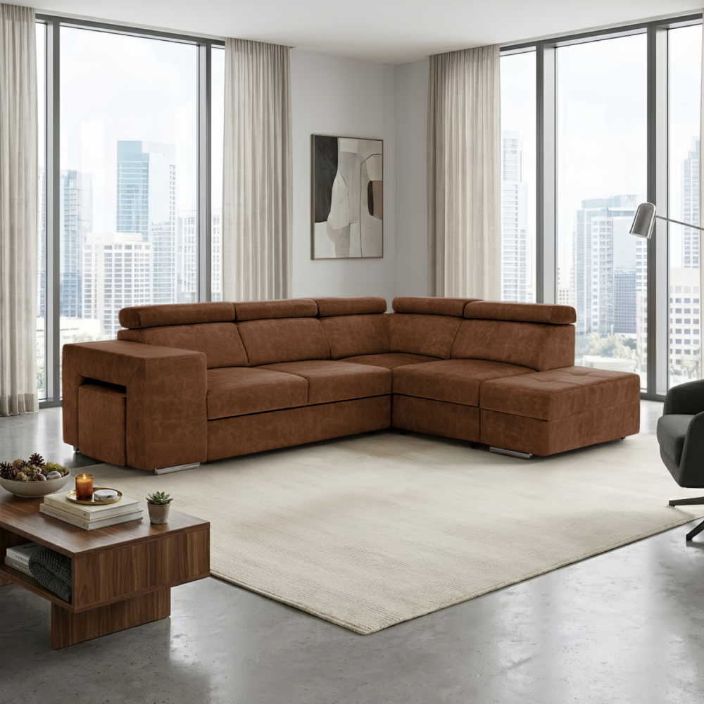 Sedací souprava, hnědá, pravá, MALAGA