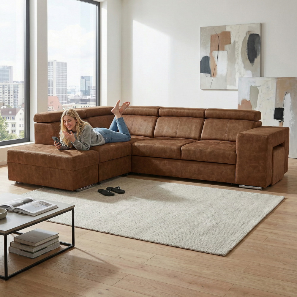 Sedací souprava, hnědá, levá, MALAGA