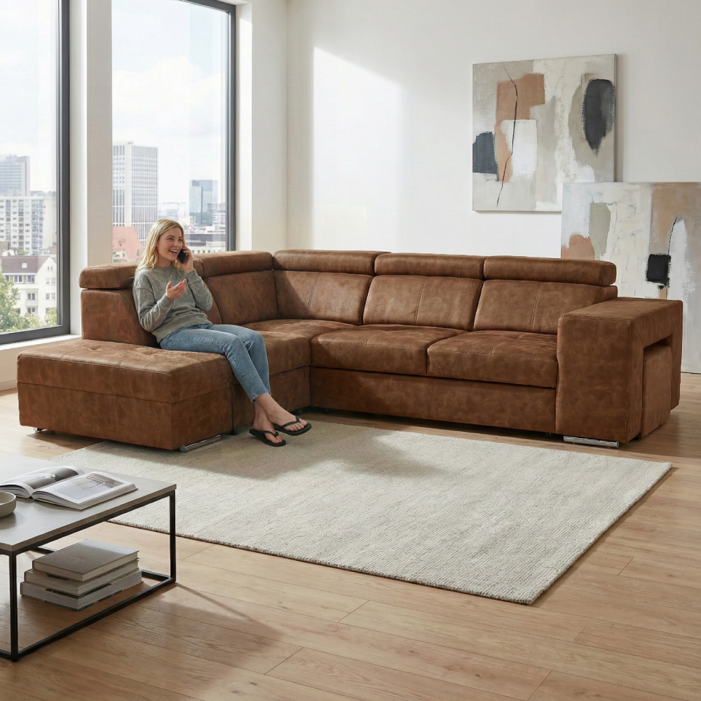 Sedací souprava, hnědá, levá, MALAGA