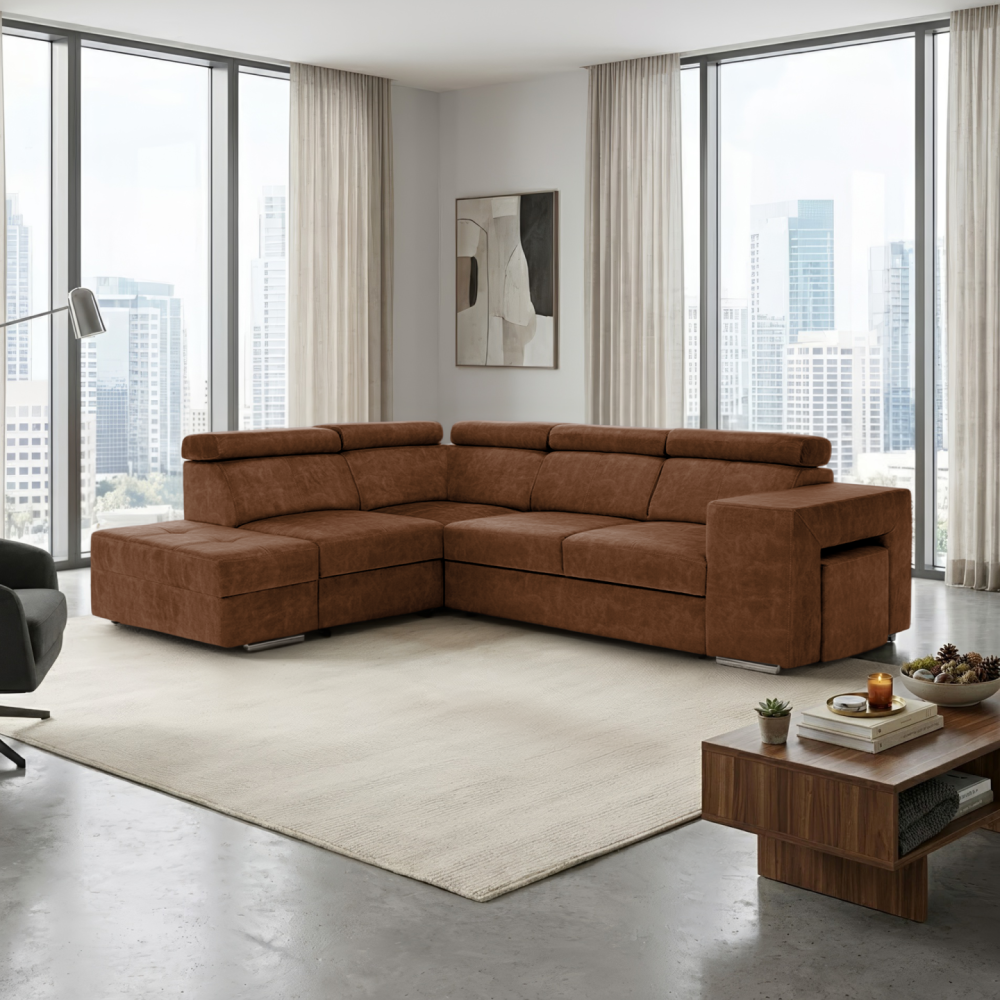 Sedací souprava, hnědá, levá, MALAGA