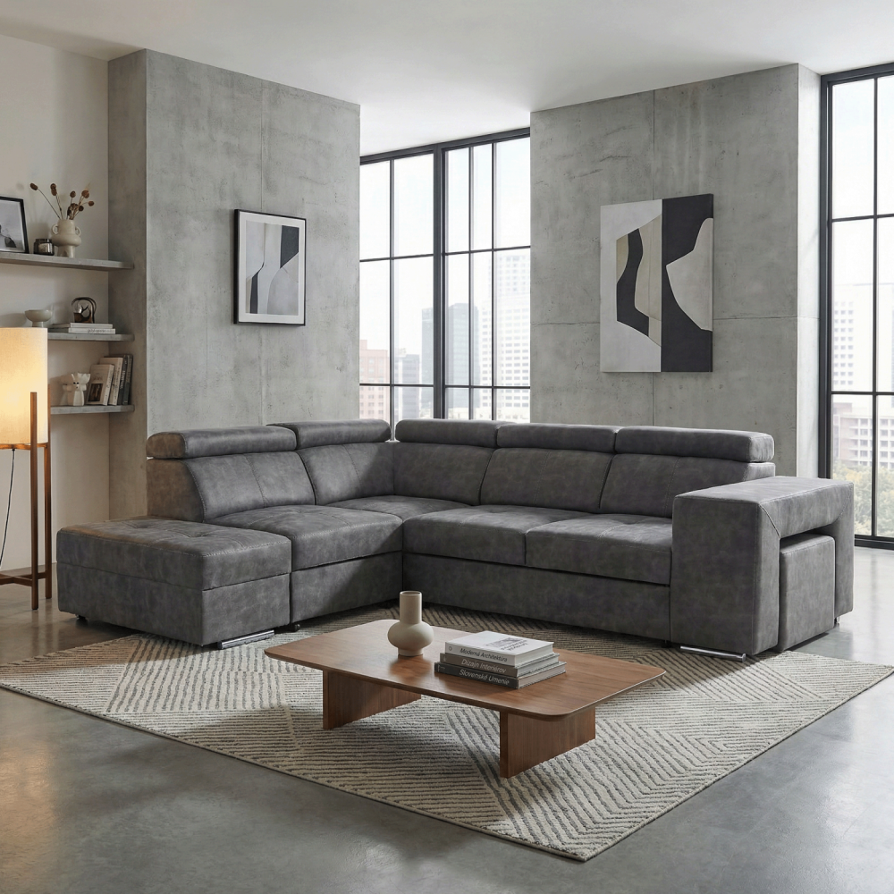 Sedací souprava, šedá, levá, MALAGA