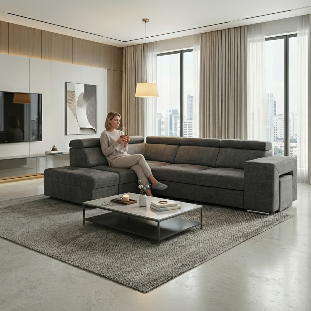 Sedací souprava, šedá, levá, MALAGA