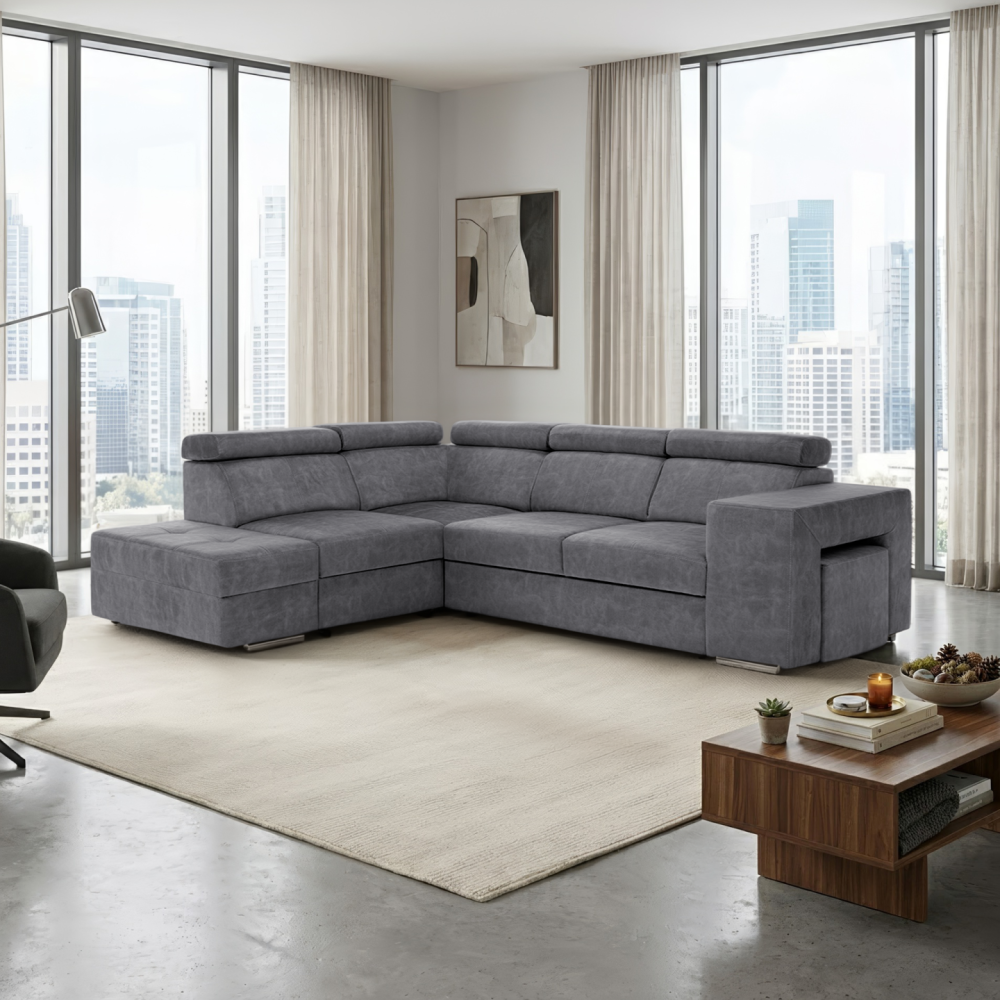 Sedací souprava, šedá, levá, MALAGA