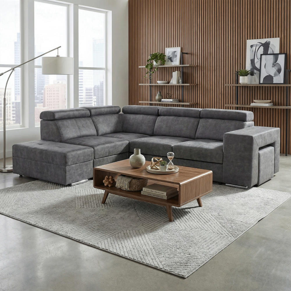 Sedací souprava, šedá, levá, MALAGA