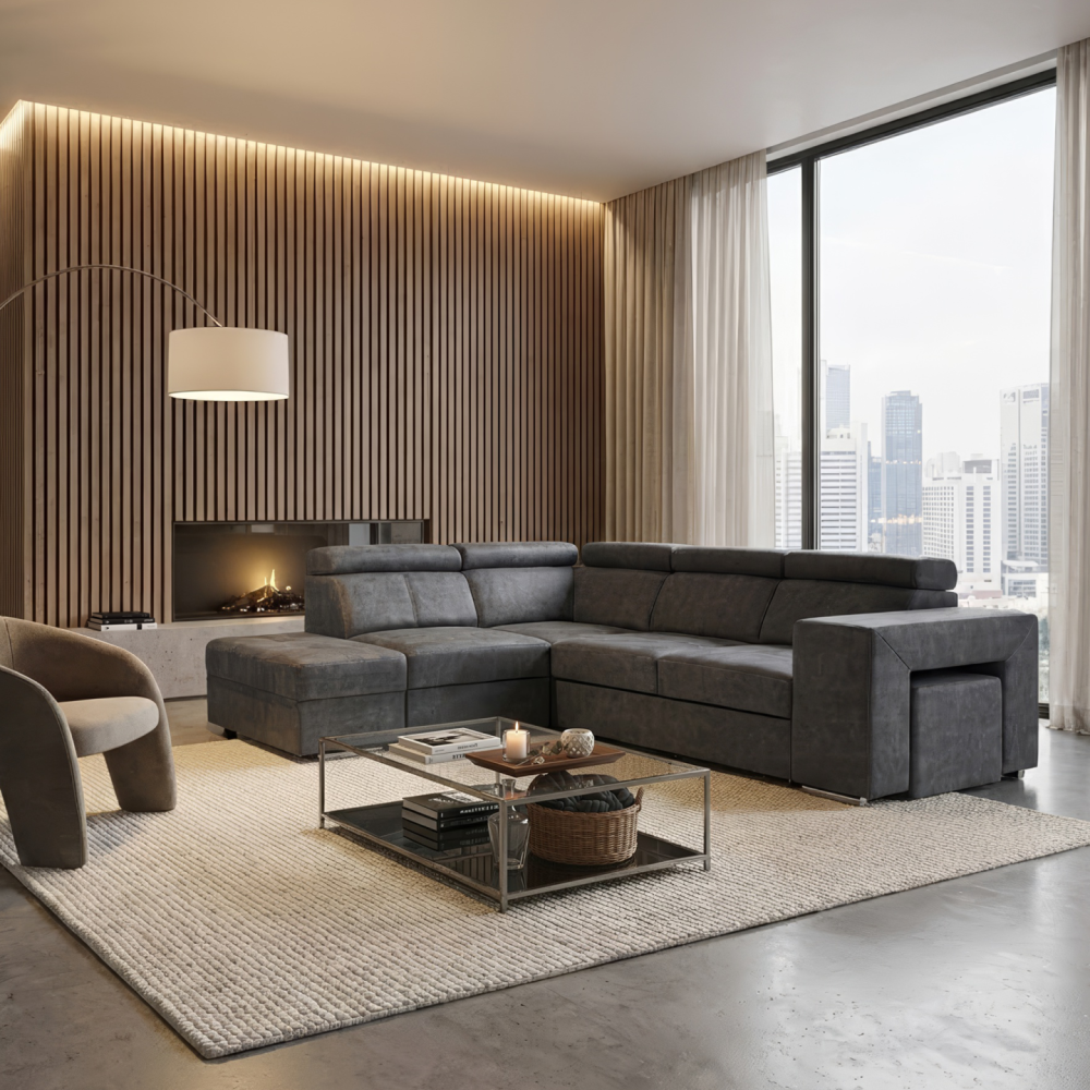 Sedací souprava, šedá, levá, MALAGA