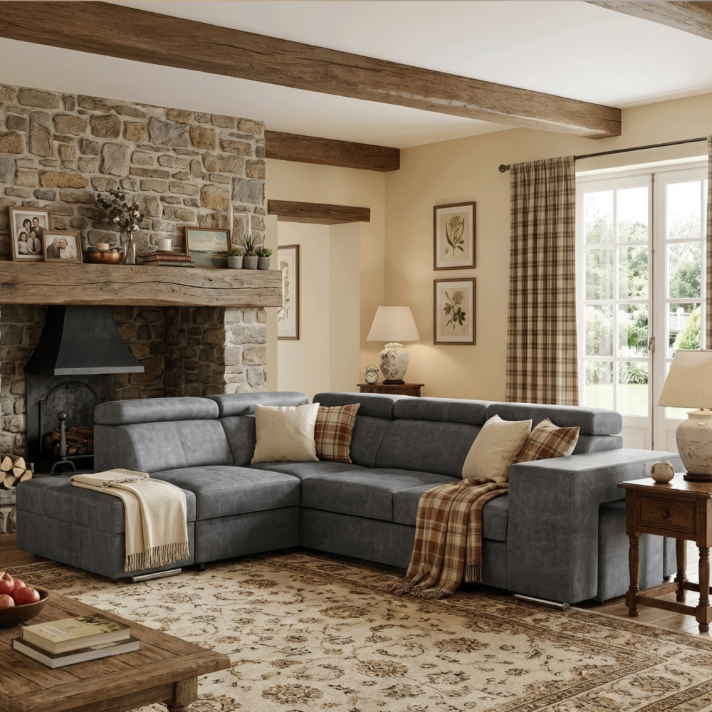 Sedací souprava, šedá, levá, MALAGA