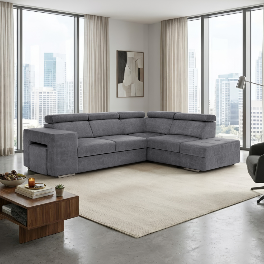 Sedací souprava, šedá, pravá, MALAGA