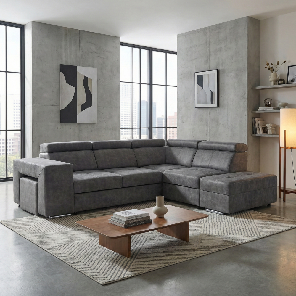 Sedací souprava, šedá, pravá, MALAGA