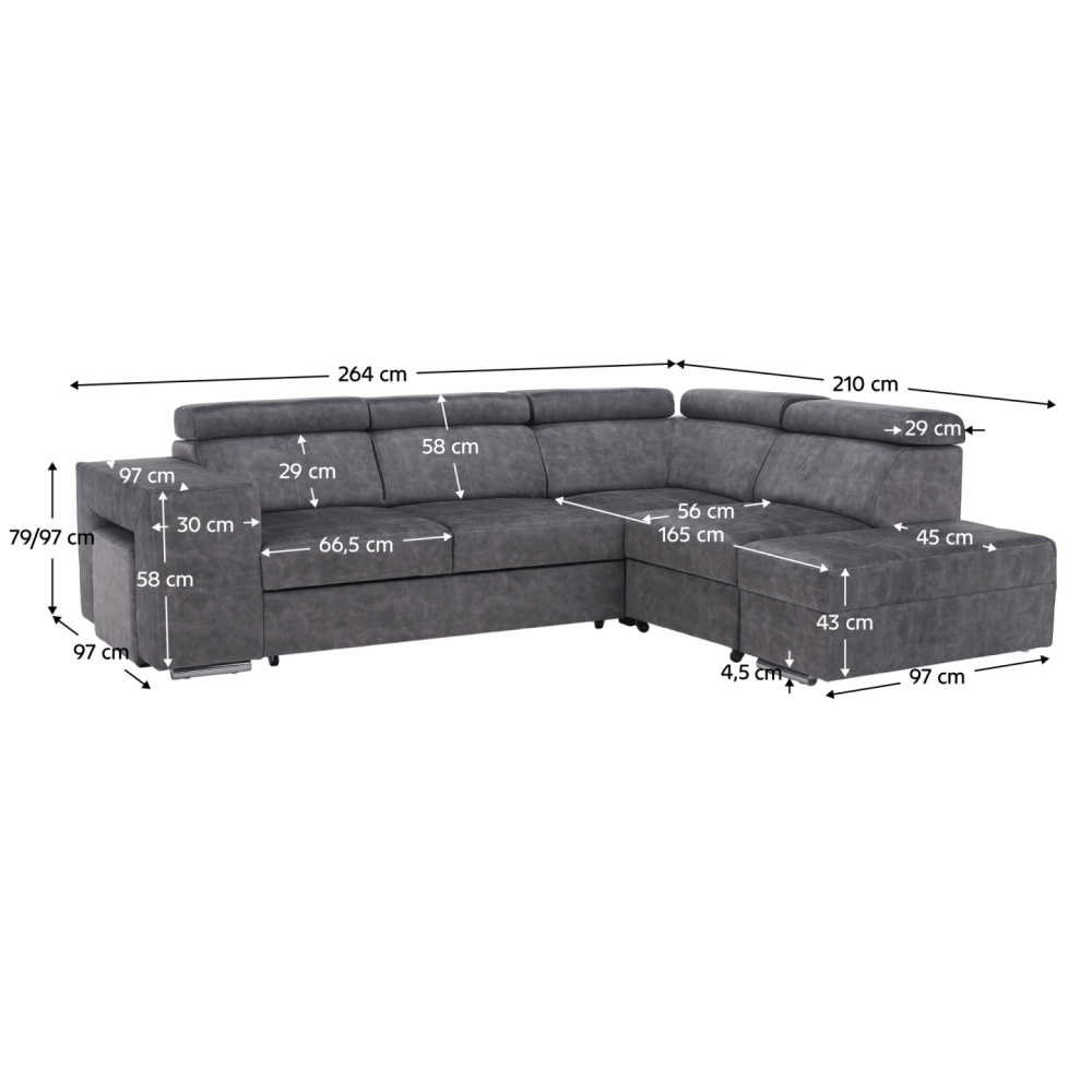 Sedací souprava, šedá, pravá, MALAGA