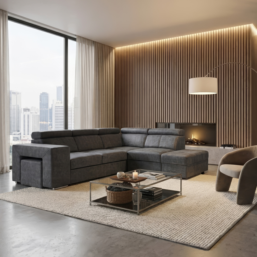 Sedací souprava, šedá, pravá, MALAGA