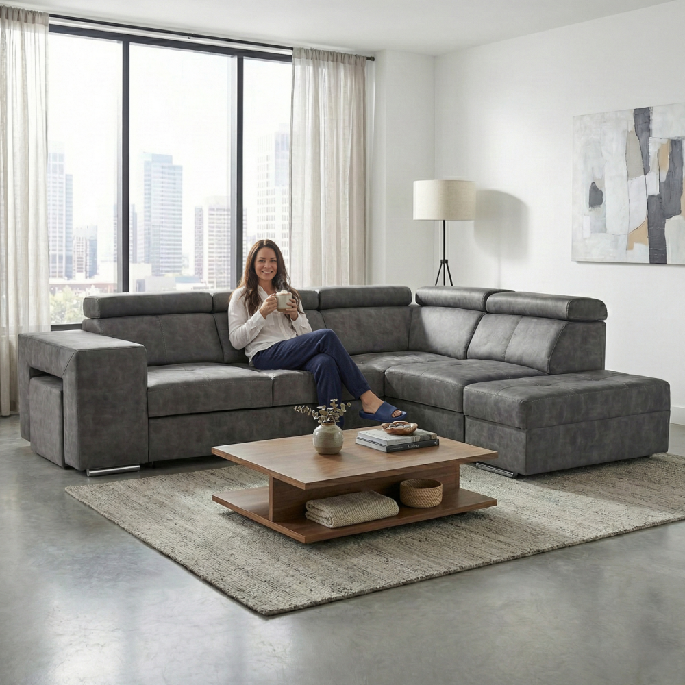 Sedací souprava, šedá, pravá, MALAGA