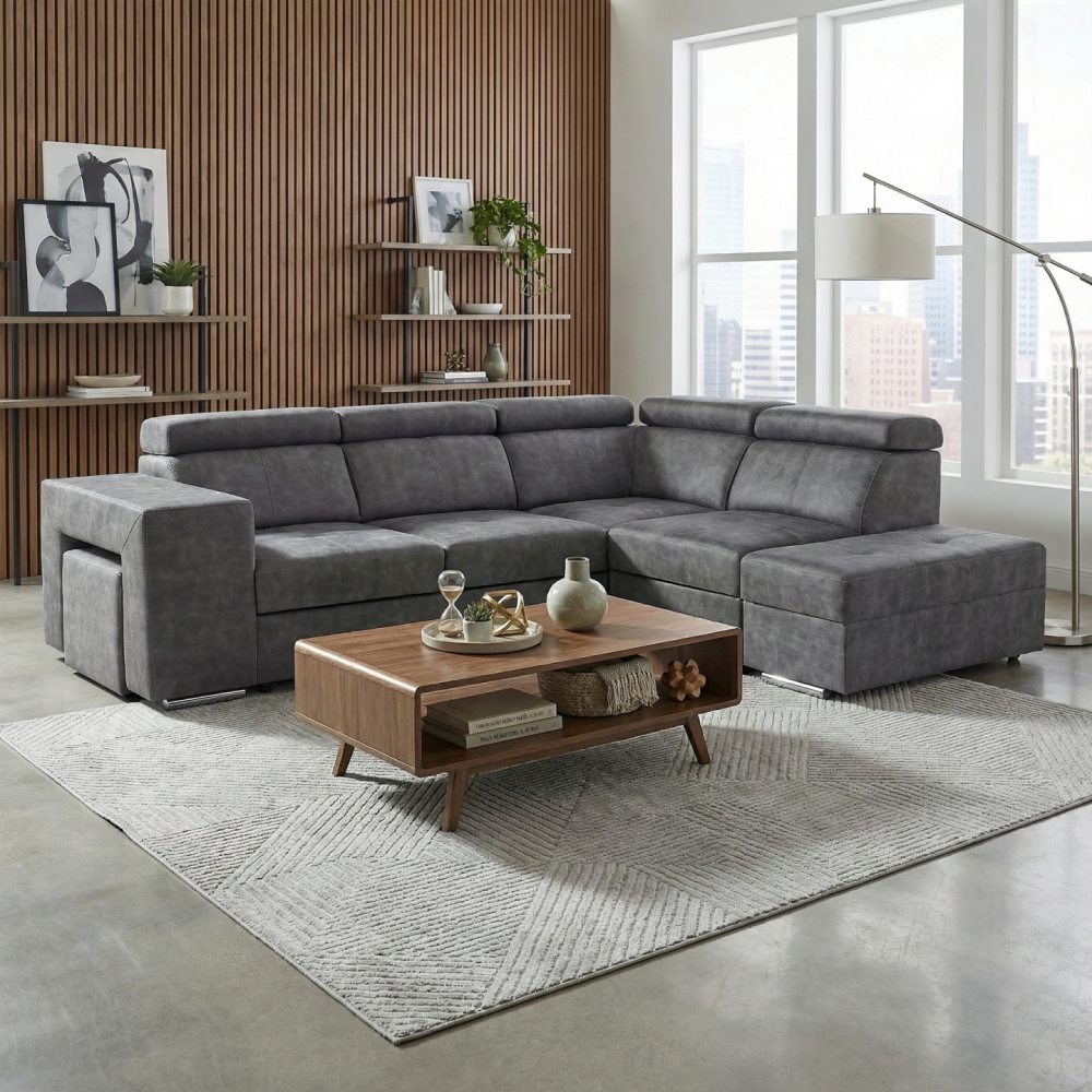 Sedací souprava, šedá, pravá, MALAGA